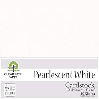 Pearlescent White Cardstock - 12 x 12 inch - 105Lb Cover - 10 Sheets - Clear Path Paper