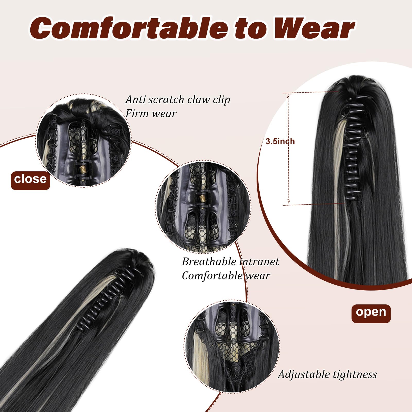 Dcbaboo 22inch Claw Clip in Ponytail Hair Extensions, Synthetic, Straight & Wavy, Natural, One Piece, 130g - Image 2