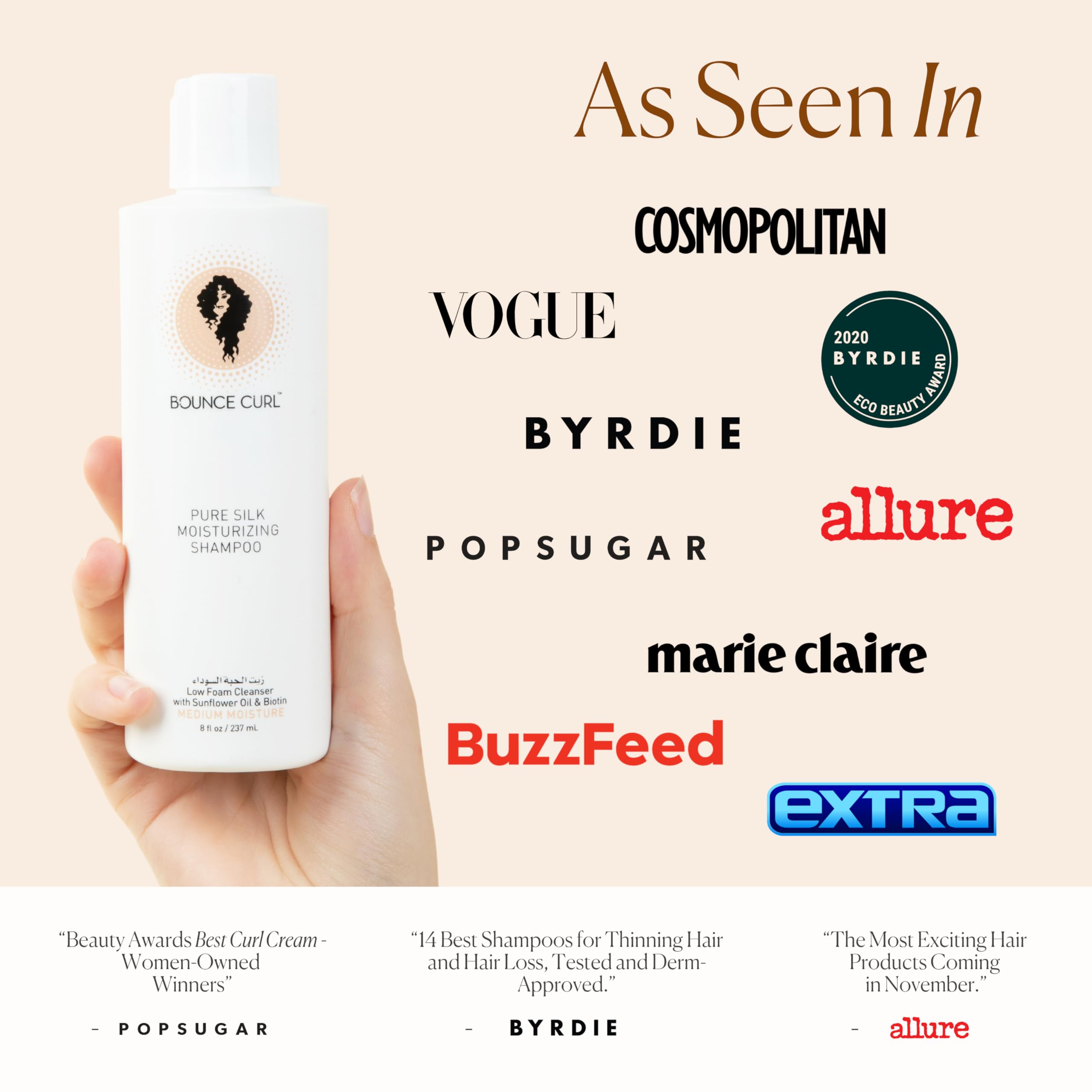 Bounce Curl Pure SIlk Moisturising Shampoo | Curly Hair Shampoo | Sulfate-Free | Curly Hair Product | 238ml