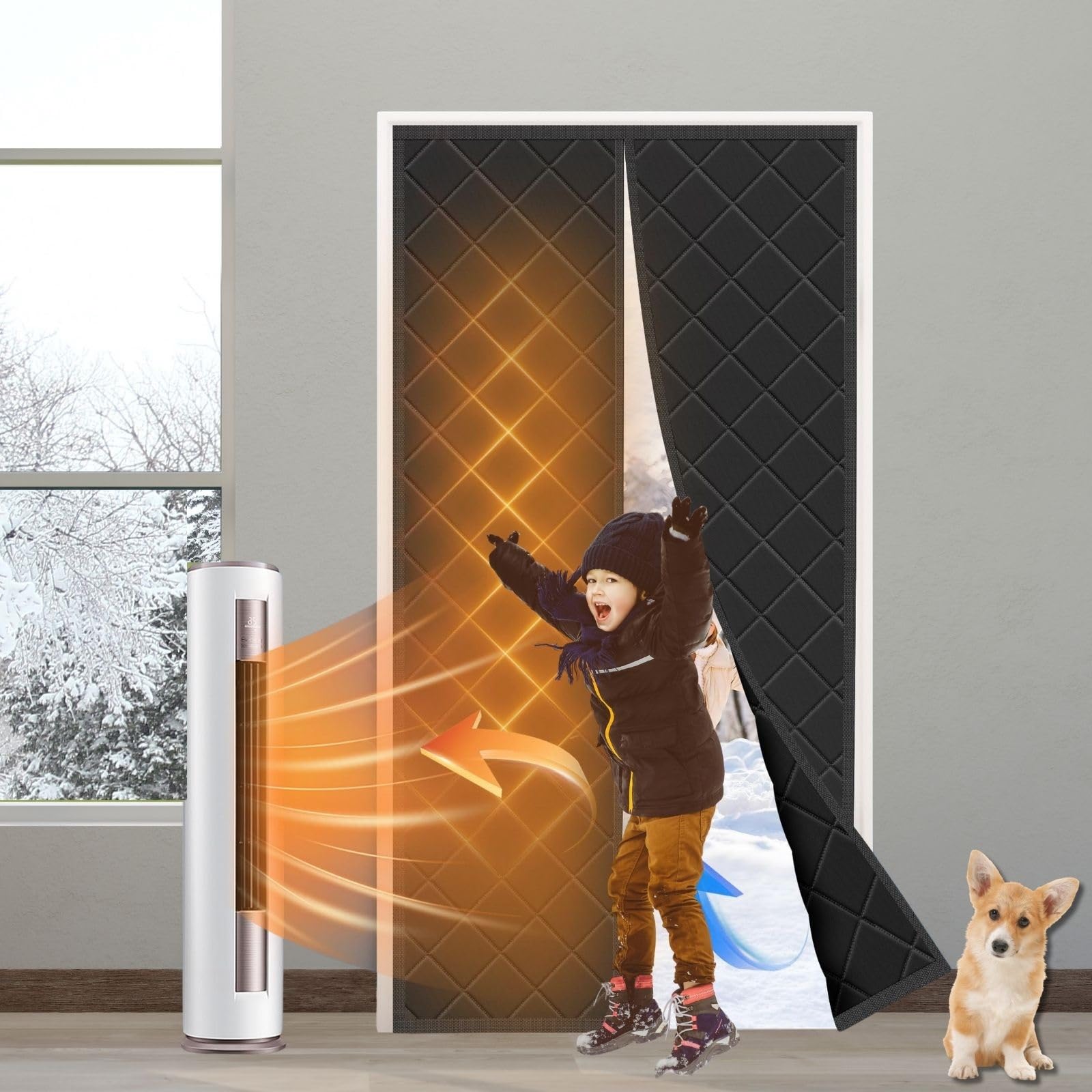 Rideau thermique isolant anti froid pour porte marron W200xH240cm