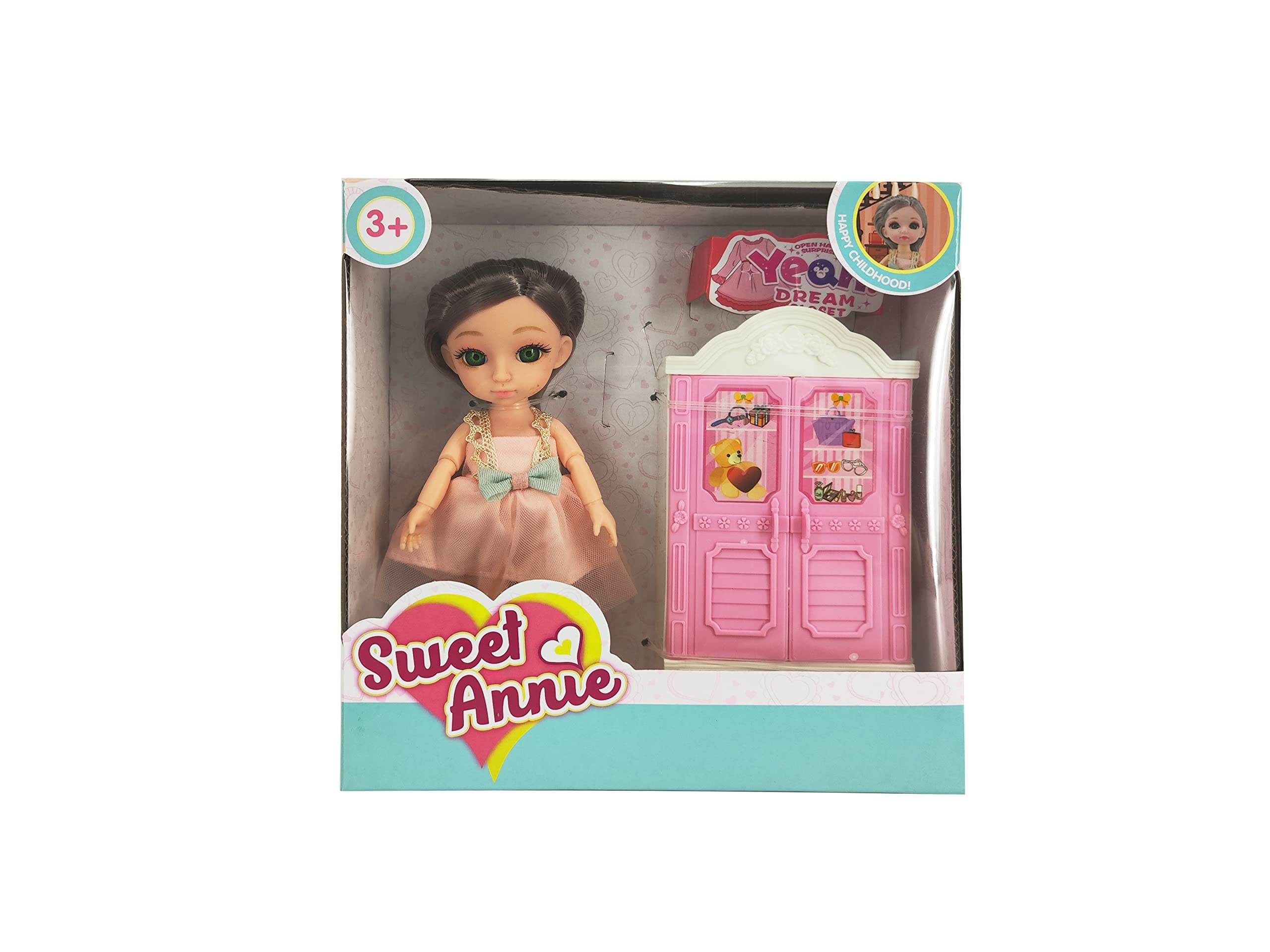 Sweet Annie Dream Closet Doll Playset, 6 Inches Posable Doll with Wardrobe, Clothes & Accessories, 13 Joints for Realistic Movement, Fun Fashion Gift for Girls Ages 3 and Older