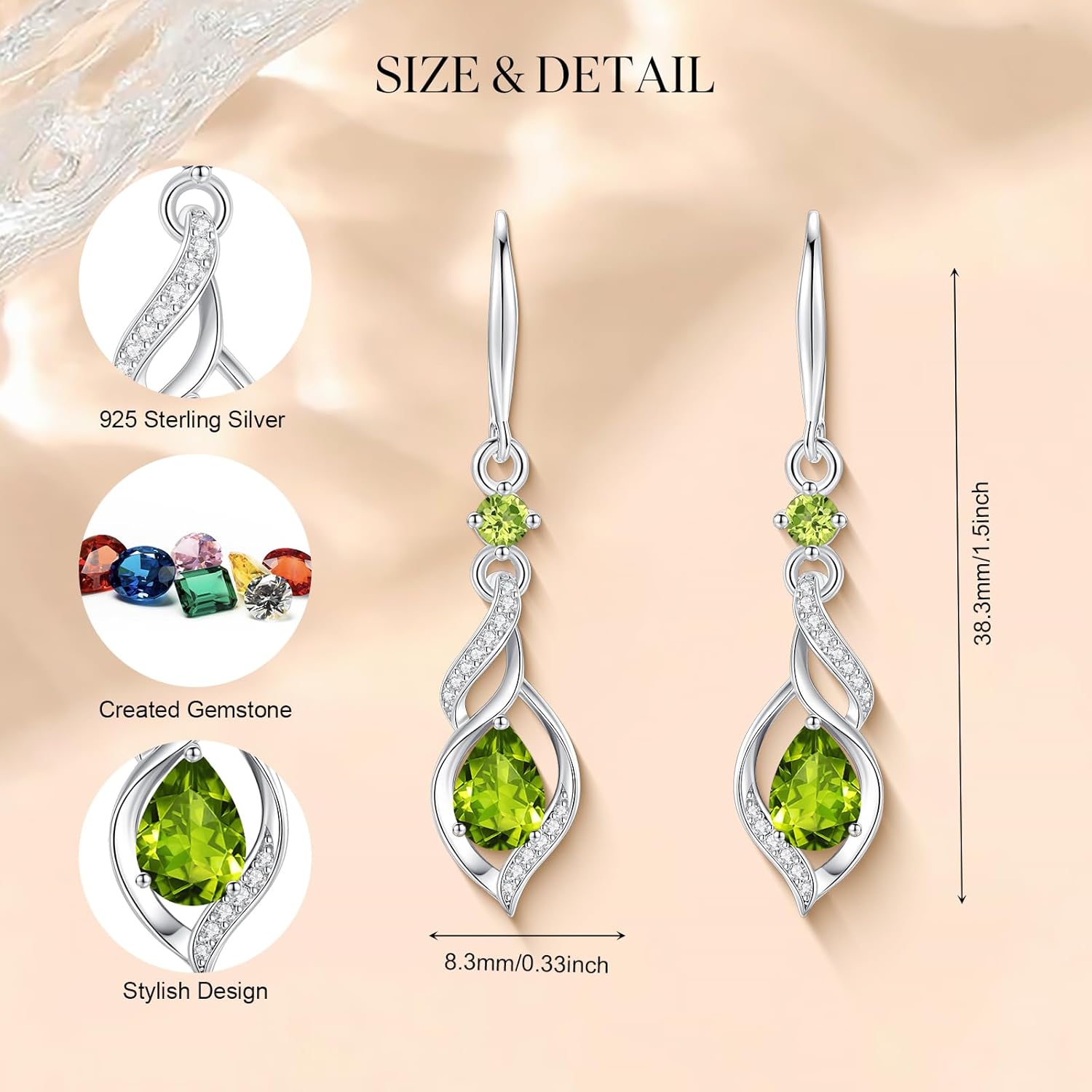 FANCIME Gift for Women Birthstone Dangle Earrings for Her Teardrop Birthstone Earrings S925 Sterling Silver infinity Love Birthday Gifts for Mom Women - Image 2