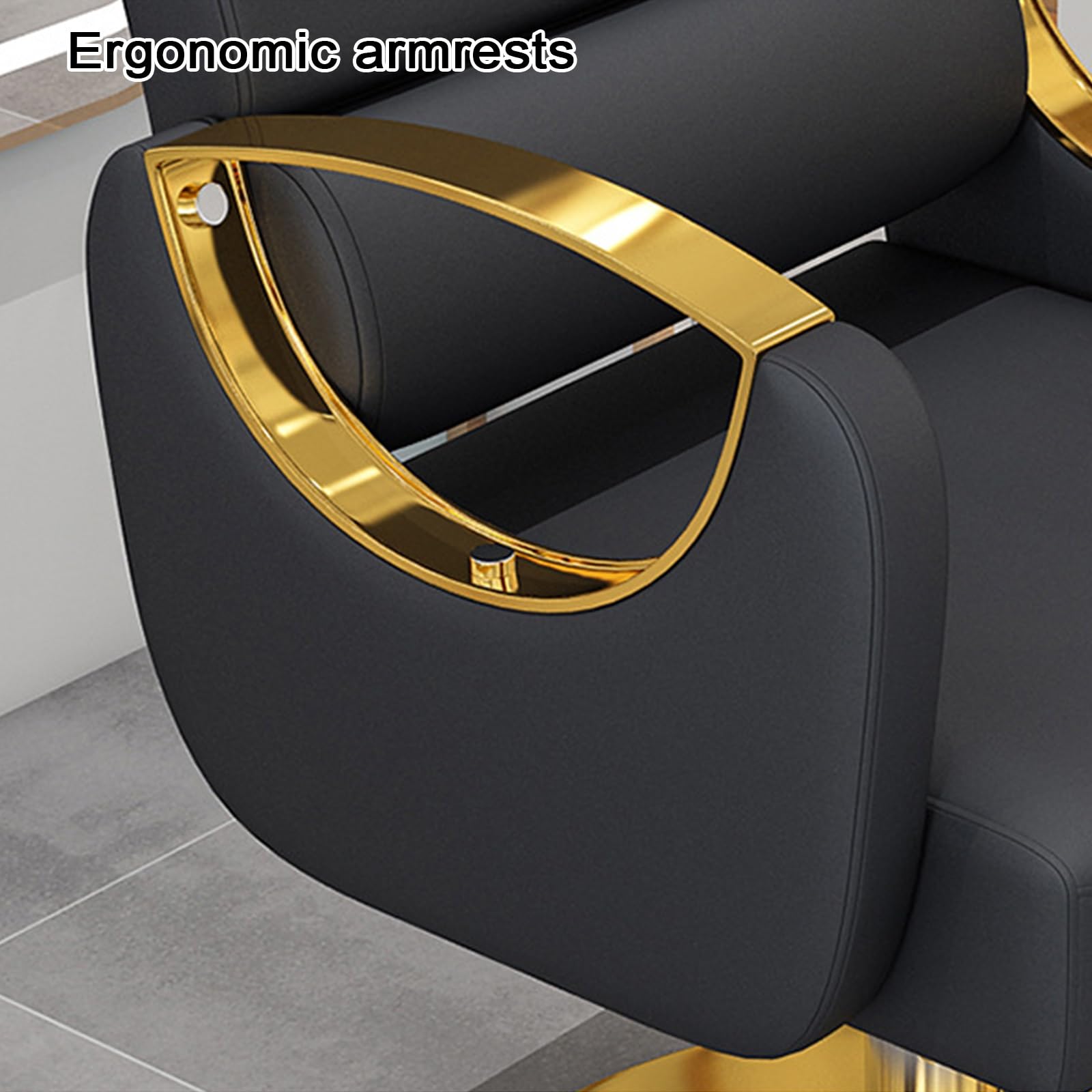 Sillas de barbero, Silla de Estilista de salón con reposapiés - Silla de Cuero giratoria de 360° con Elevador hidráulico y Base Plateada galvanizada para barbería, peluquería, SPA (Negra)