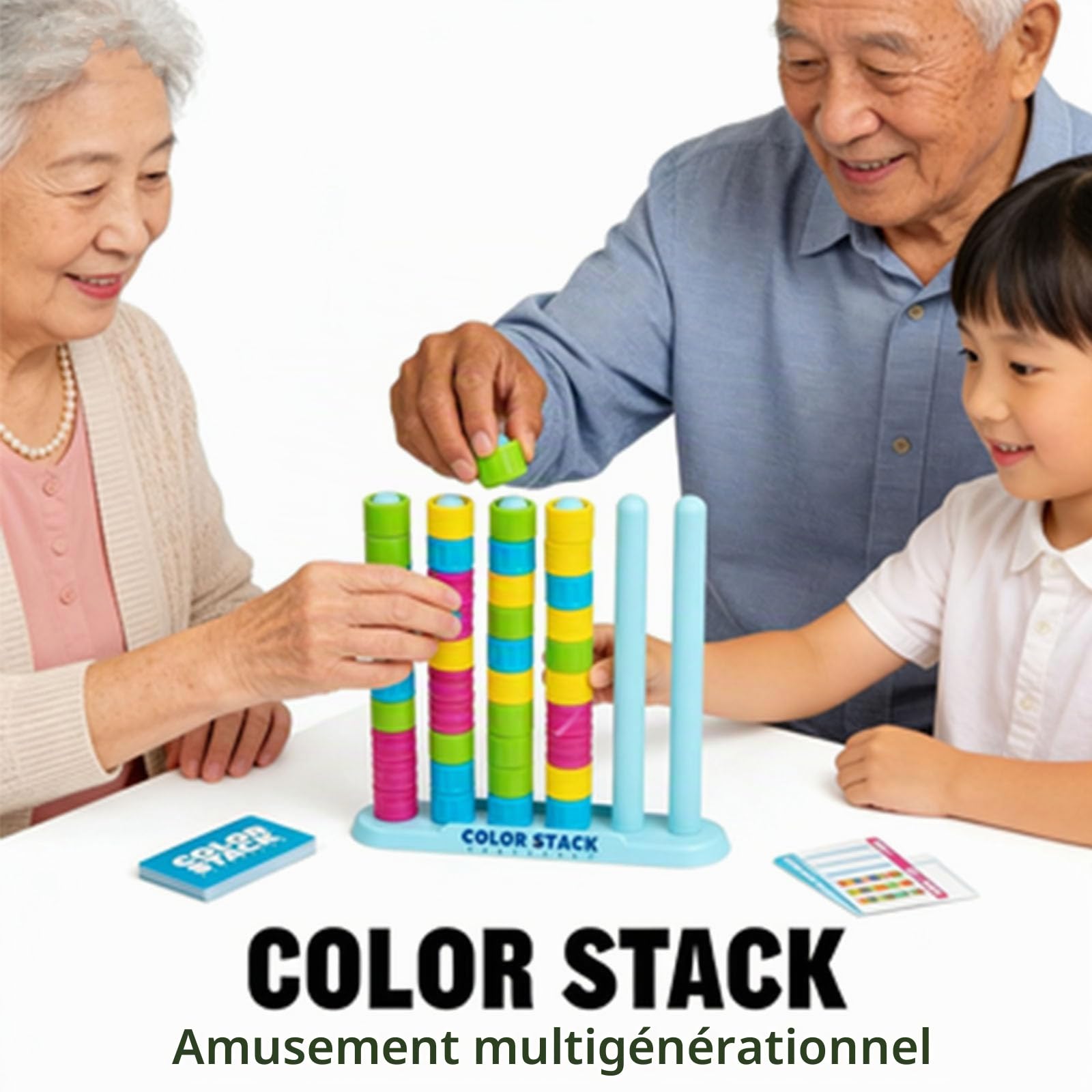 Color Stack Challenge Game, Color Matching Puzzle for 2 Players, Fast Pattern Ring Stack Board Game, Competitive Tabletop Brain Teaser for Family Night with 60+ Challenges