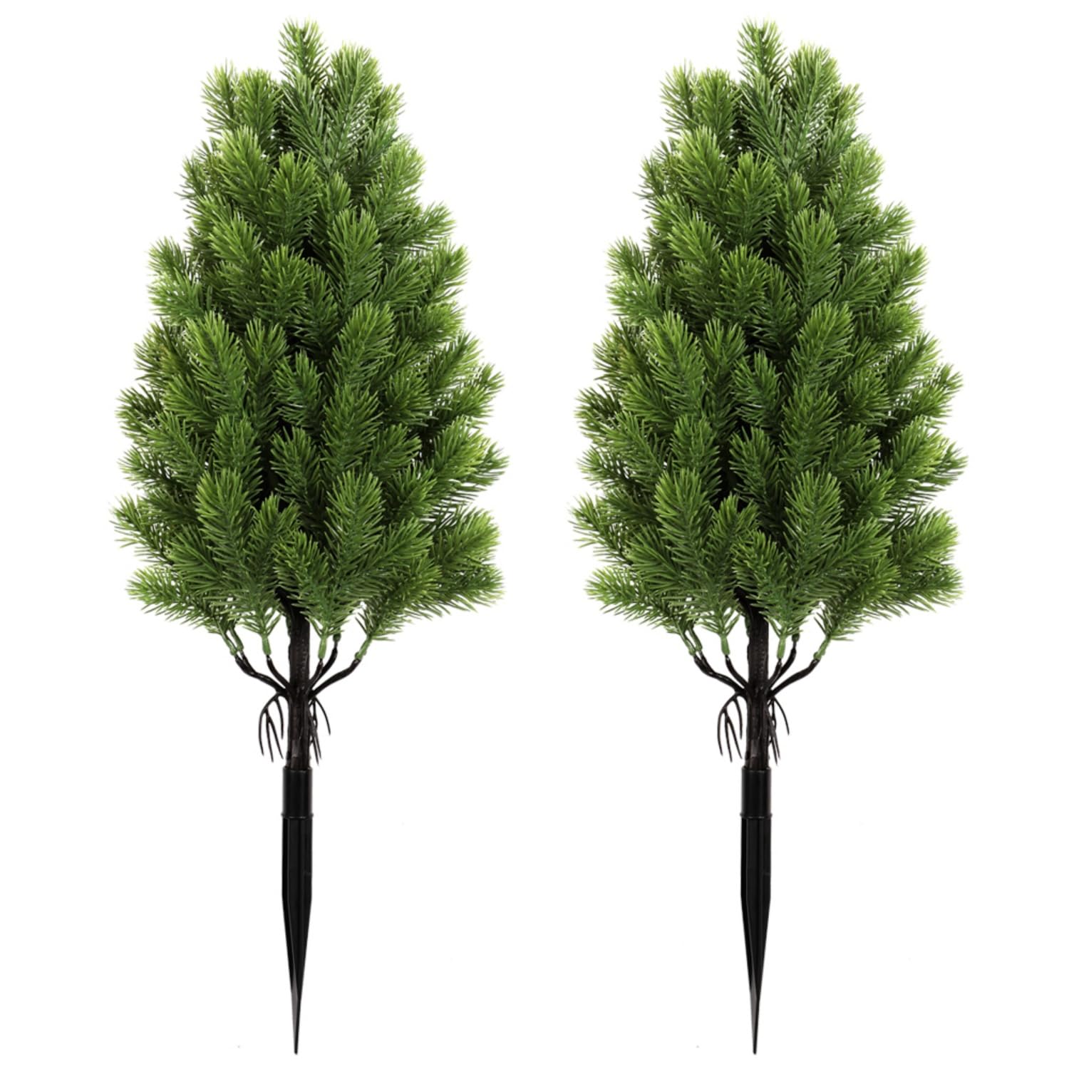 50 cm Artificial Cypress Topiary 2 Pack - UV Resistant Faux Plants with Ground Spikes, Artificial Topiary Trees Outdoor Indoor Potted Decor for Front Porch, Garden & Patio (F)