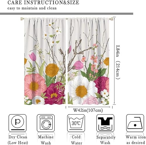 Miniatura 27 de Retro 70s Floral Blackout Window Curtains, Watercolor Flower Plant Rustic Modern Style Pattern Window Drapes, for Bedroom Living Room 42x45in 2