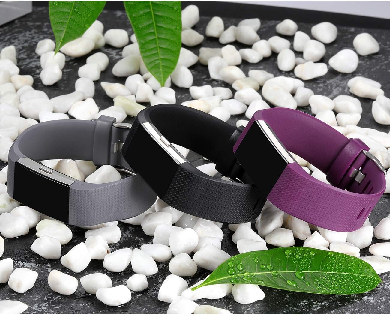 Wepro Bands Compatible with Fitbit Charge 2 HR, 3-Pack Adjustable Wrist Replacement Band for Women Men