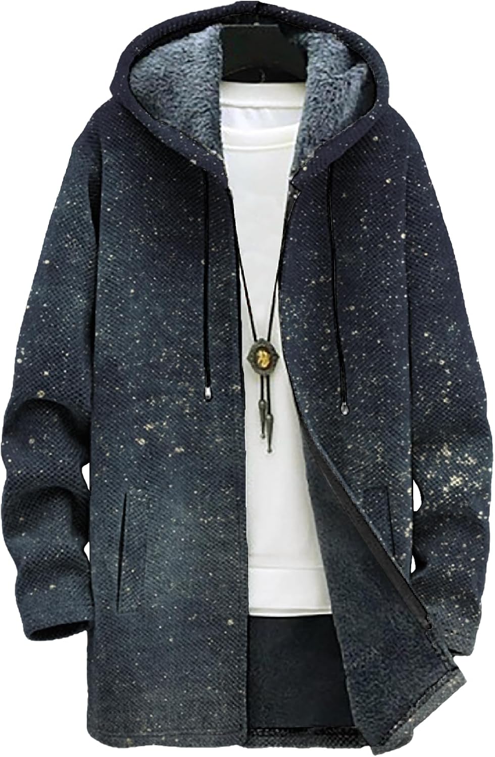 Hooded Jacket for Men Trendy Graphic Print Warm Fleece Lined Winter Swearshirts Comfy Fall Outwear with Pockets