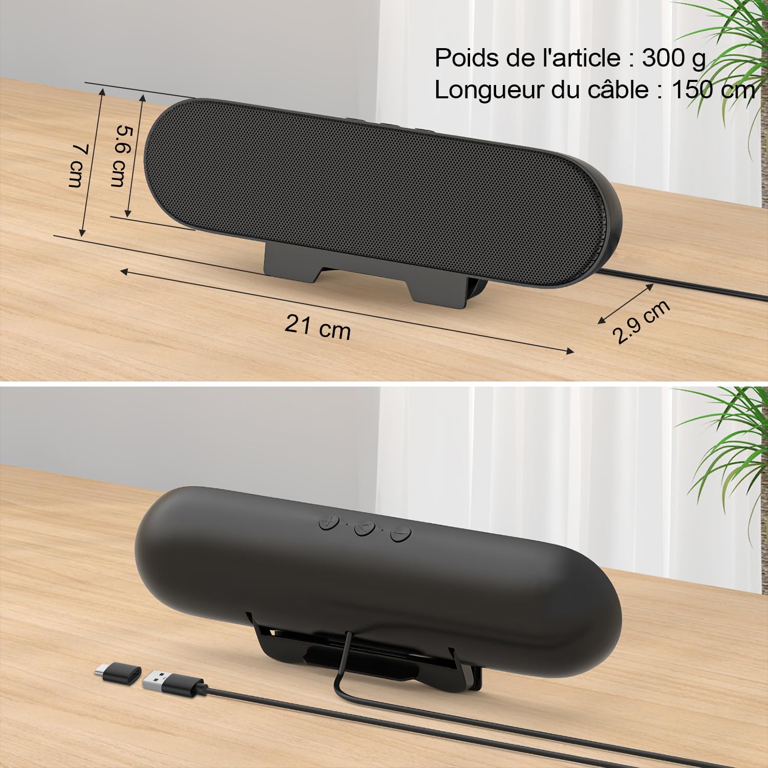 ZETIY Haut-Parleur USB, Enceinte PC pour Moniteur Portable, Mini Barre de Son avec Clipser pour Ordinateur Portable, Ordinateur de Bureau, Téléphone, Tablette - Plug & Play （Noir）
