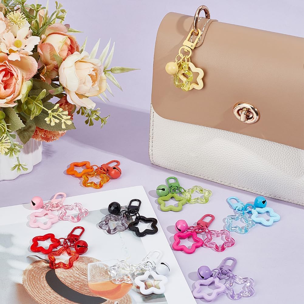 Beebeecraft 10Pcs 10 Colors Acrylic Star Keychain Stars Keychains Bulk Colorful Bell Five Pointed Stars Candy Color Clasp Clip Charm Pendant Key Chains for Women Car Keys Backpack Keychains Decoration - Image 4