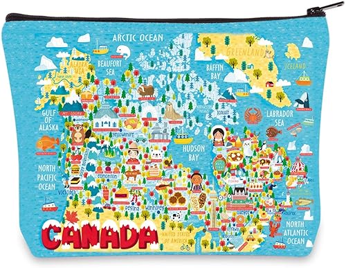 LEVLO Mapa de Canadá Bolsa de Cosméticos Canada Travel Souvenir Gift Canada Traveling Culture Theme Zipper Bag Canada Relación de larga distancia
