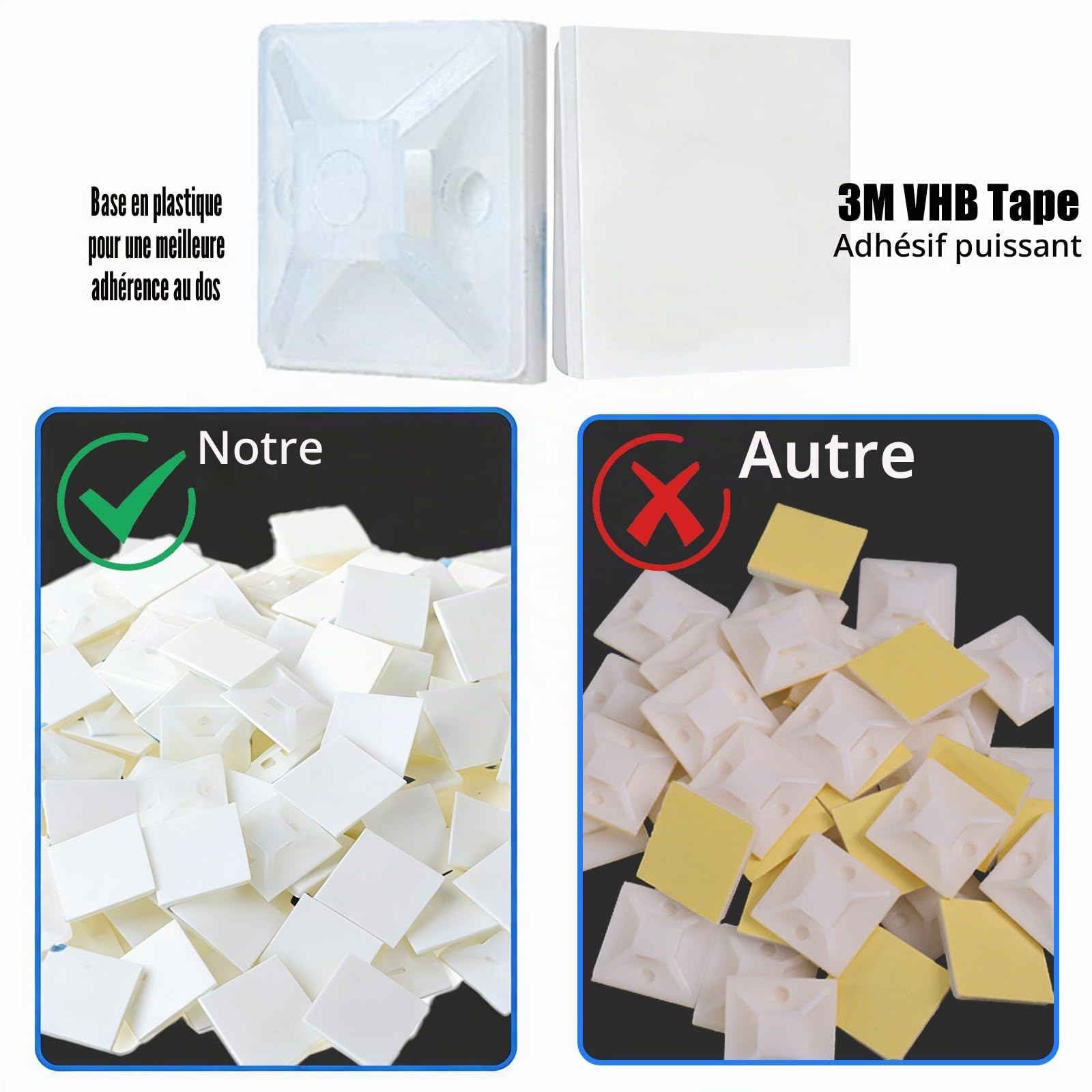 Attaches de câble adhésives blanches 120 mm/150 mm Lot de 200