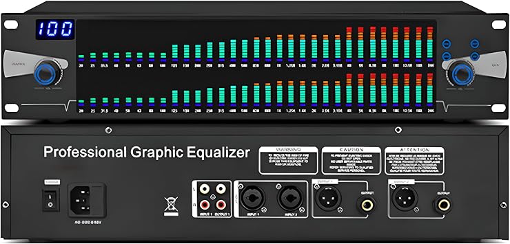 Graphic Equalizer Hifi Dual 31-band, Digital LED Music Spectrum Analyzer with 10 Preset Memory Storage, Audio Processor for Recording Studio, Home
