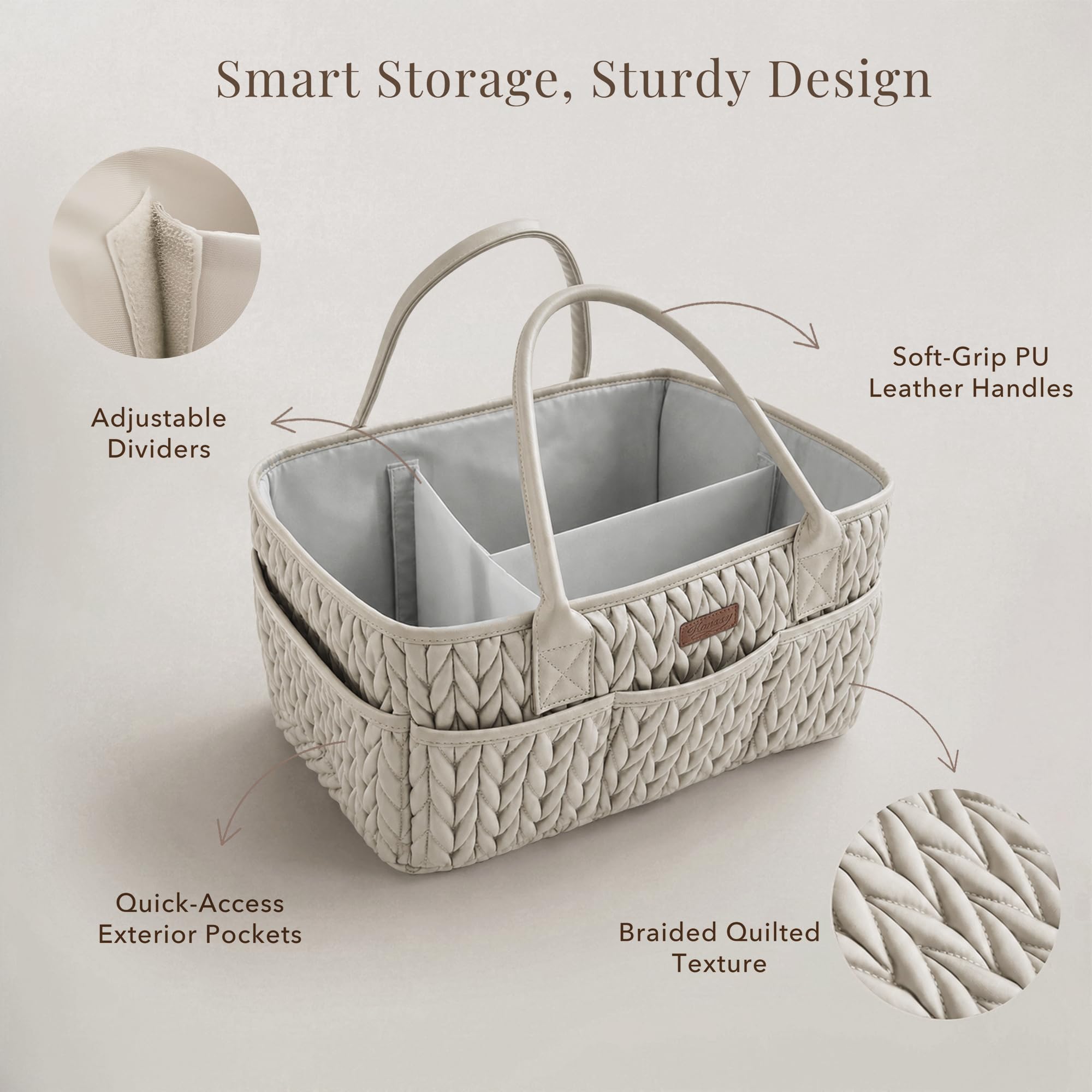 Konssy Organizer per pannolini per bambini, design intrecciato trapuntato