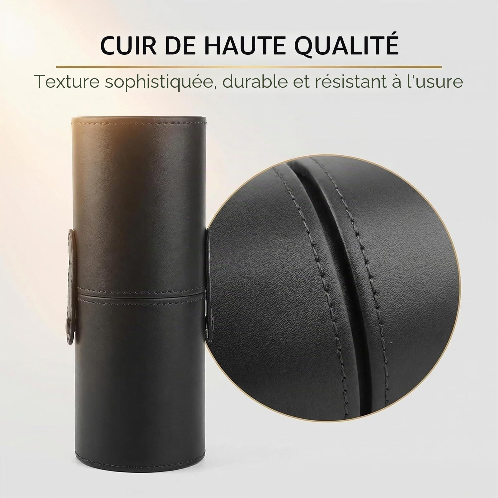 Porte-pinceaux de Maquillage Vide en Cuir synthétique avec Couvercle Noir Étui de Rangement pour pinceaux de Maquillage en Cuir synthétique