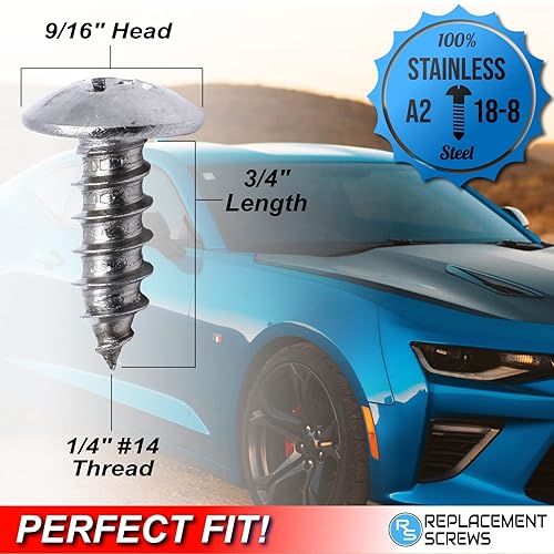 Miniatura 2 de ReplacementScrews Tornillos de matrícula de acero inoxidable compatibles con Chevrolet  Montaje delantero o trasero  Acero inoxidable de grado