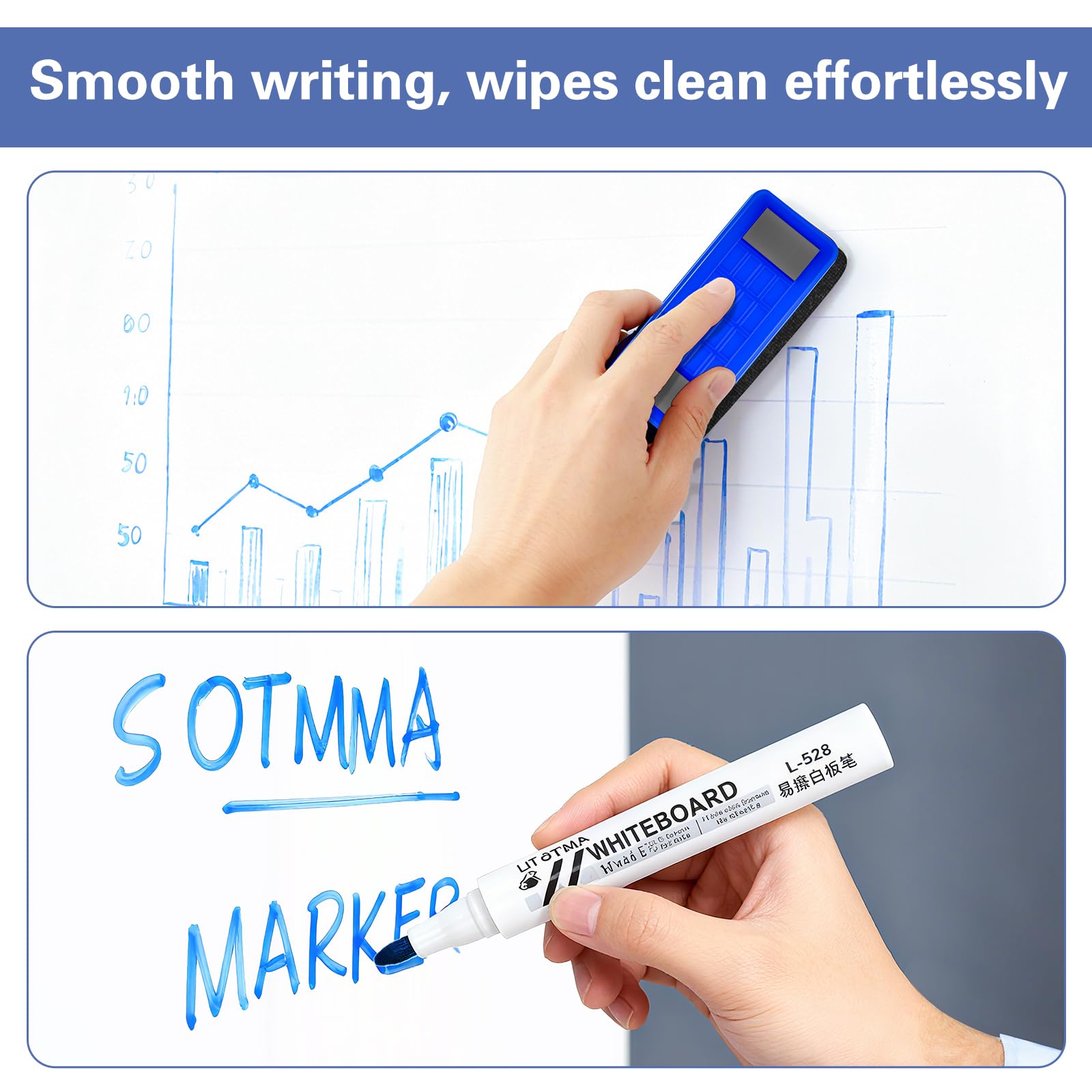 Whiteboard Folie 60x120 cm Magnetisch Selbstklebend Whiteboard Folie,Abwischbare DIY Magnetisches Enthält 4 Marker, 6 Magnete und einen Schwamm