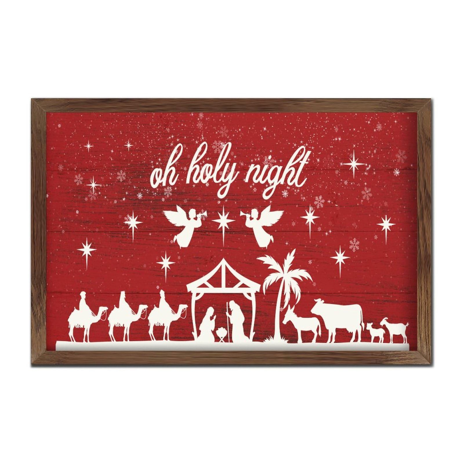 Panneau rétro en bois Merry Christmas et cadre Oh Holy Night