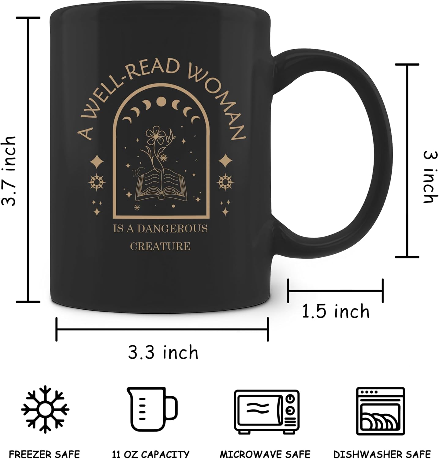 Book Lovers Coffee Mug - Ceramic Reading Mug Gifts, Book Club Librarian Coffee Cup 11oz, Black - Image 6