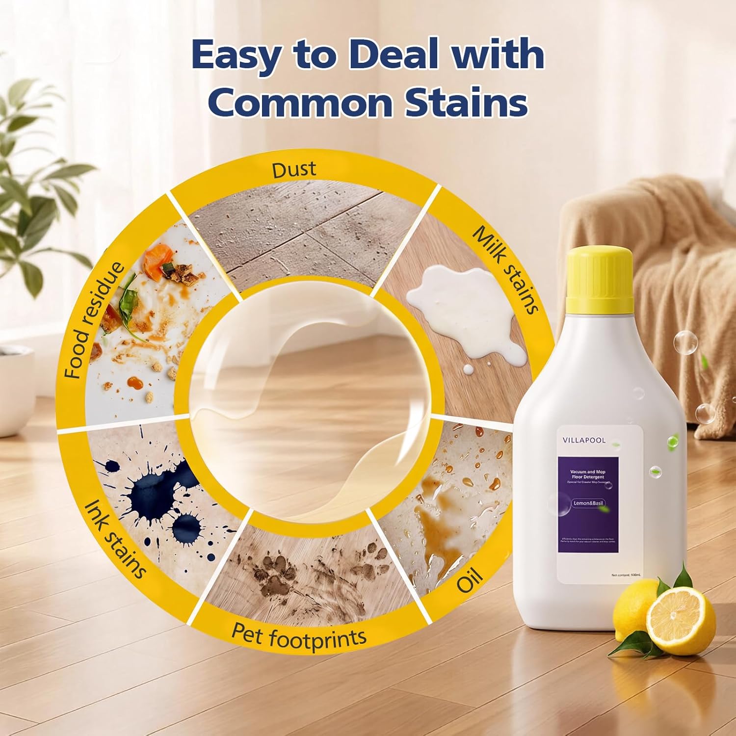 Floor Cleaning Solution Compatible with NARWAL Flow/Flow 2 Robot Vacuum and Mop Combo, Lemon & Basil Scented Low-Foam Formula Deep Cleaning Floor Cleaner, Safe for Pets & Kids, 930 mL