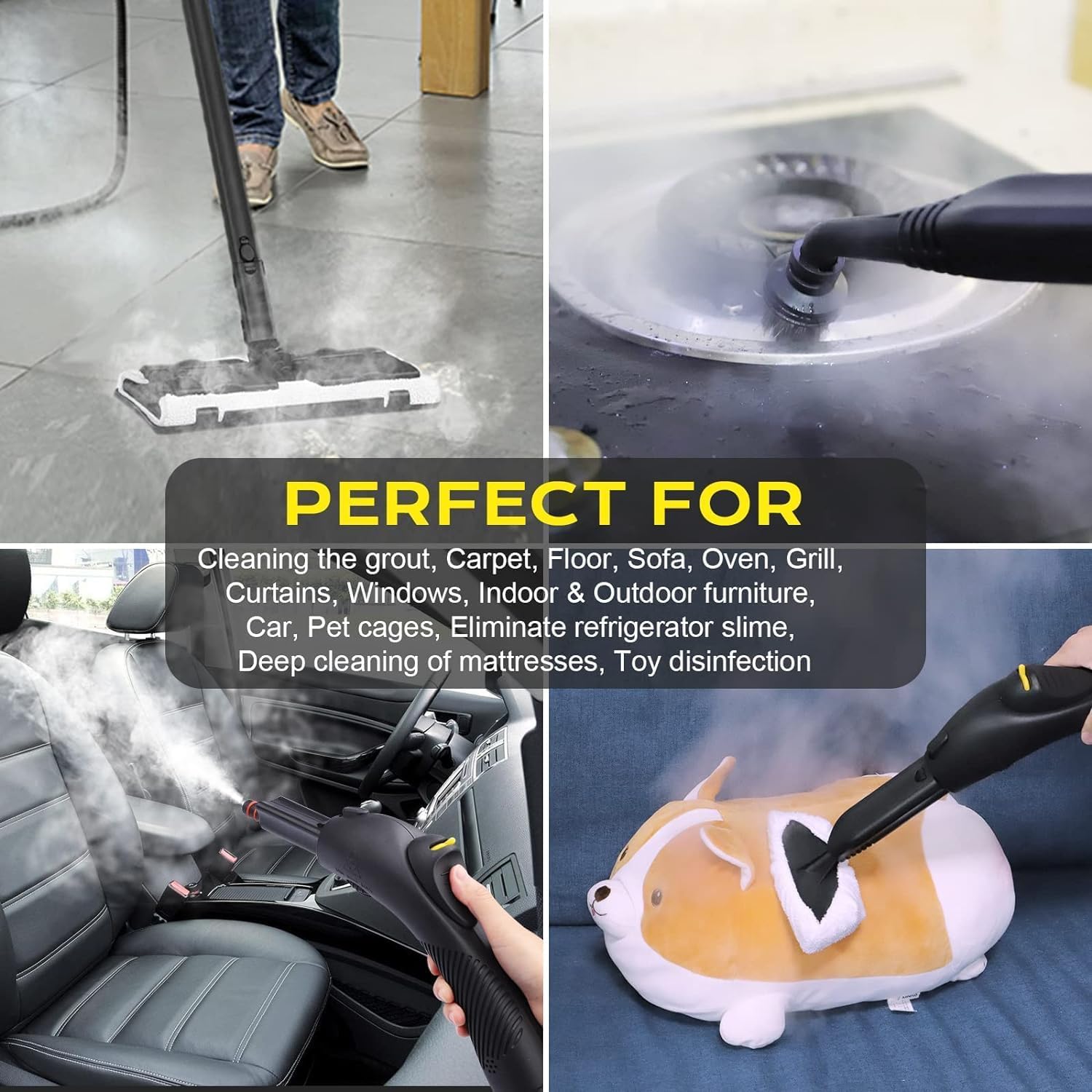 Pulitore a vapore multiuso, potente vaporizzatore con 21 accessori, pulitore a vapore con serbatoio da 0,8 litri per seggiolino auto, tappezzeria, divano, bagno, cucina, pavimento, finestra, moquett