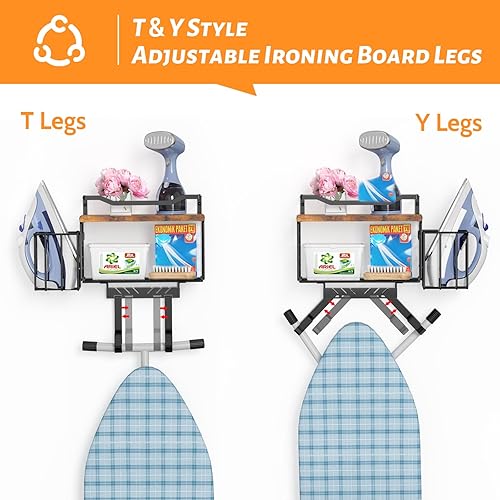 Miniatura 5 de Soporte para tabla de planchar, soporte de pared para tabla de planchar T&Y con organizador de planchado, organizador de almacenamiento de metal