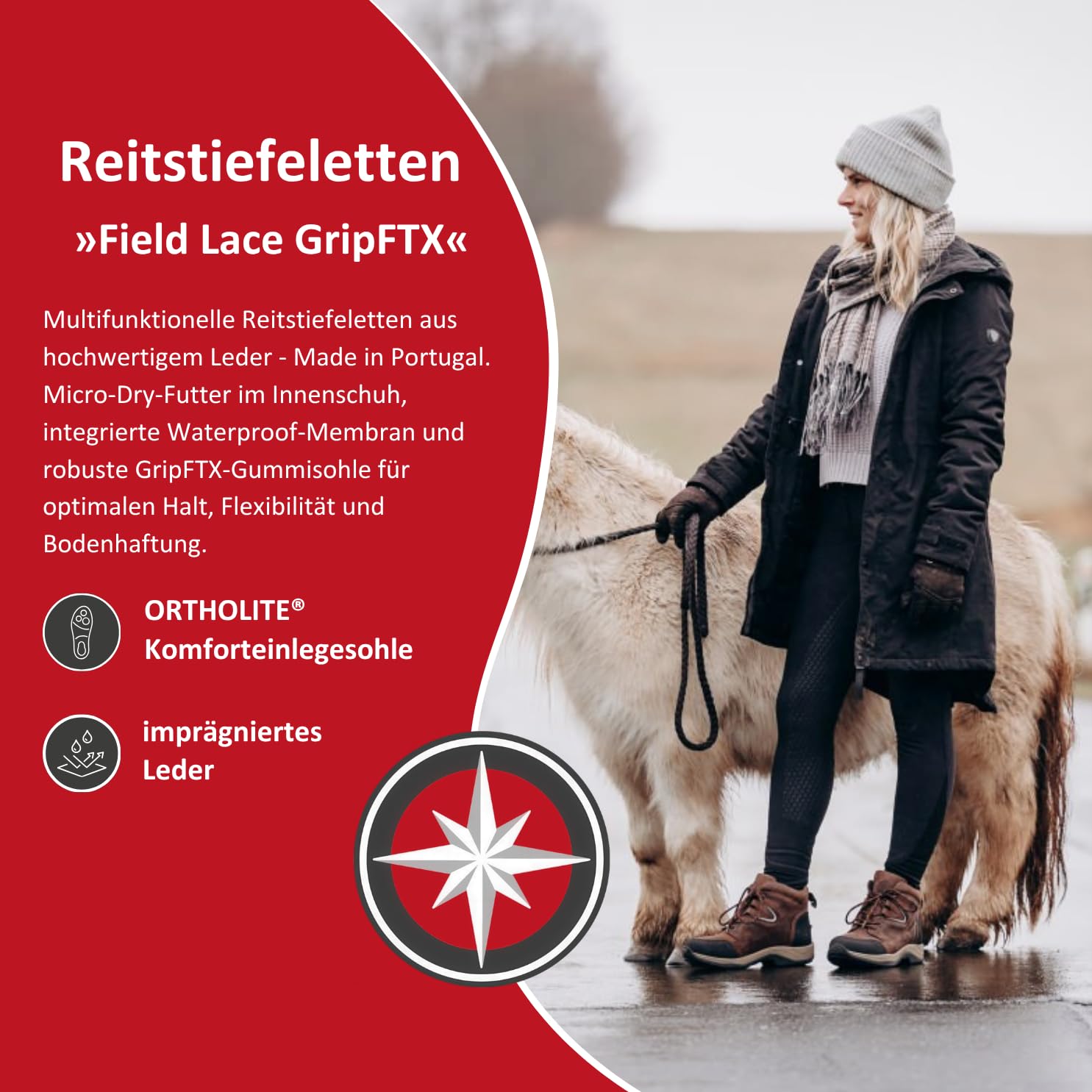 SUEDWIND FOOTWEAR Reitstiefeletten Field Lace GripFTX – Unisex Leder-Stiefeletten – Stall & Gelände Allwetterstiefeletten – Schnürung, Micro-Dry-Futter, GripFTX-Sohle – chocolate & 36–46