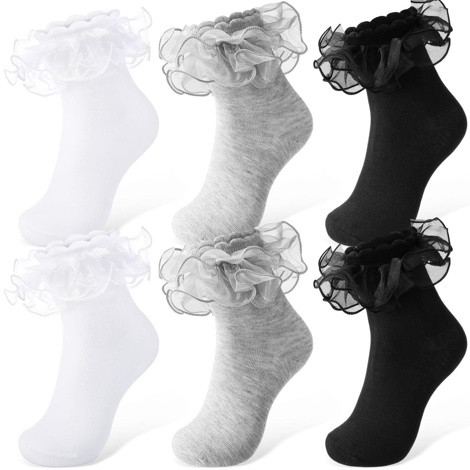 Geyoga 3 Pair Women Big Ruffle Calf Socks
