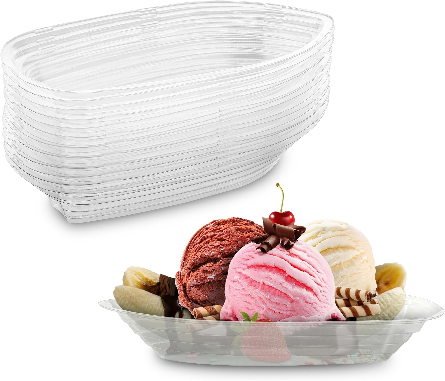 MT Products 12 oz. Clear Plastic Disposable Banana Split Boats