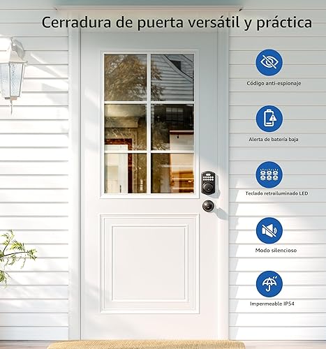 Miniatura 4 de Veise Cerradura de puerta de entrada sin llave con 2 perillas, cerrojo electrónico retroiluminado con asa, bloqueo automático, códigos únicos