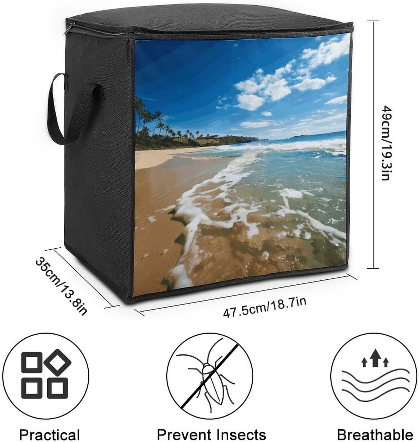 Clear Sky Wave Beach Storage Bags Moving Bags Storage Bins | Comforter Storage Bag Reinforced Handles & Zippers Foldable Closet Organizers and Storage for Blanket Pillow Clothes