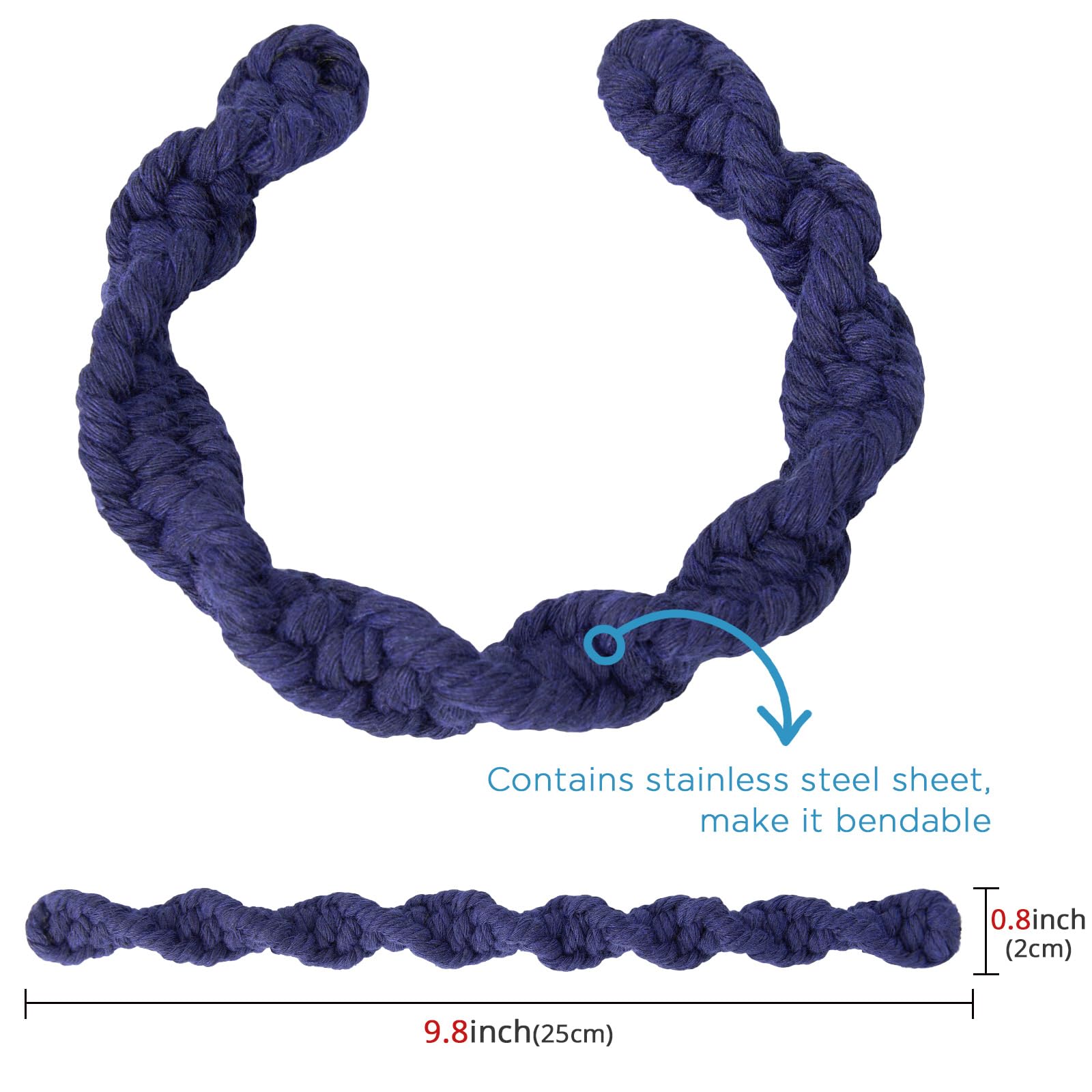 Pretty Jolly 4 Pack Natural Cotton Rope Curtain Tiebacks Farmhouse Rustic Style Decorative Drape Tie Backs Spiral Braided Curtain Holdbacks for Home & Office Sheer/Light Weight Drapery (C-Dark Blue) - Image 4
