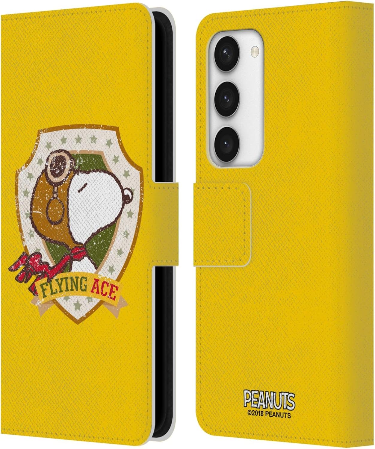 Head Case Designs Officially Licensed Peanuts Flying Ace The Many Faces of Snoopy Leather Wallet Case Compatible with Samsung Galaxy S23 5G
