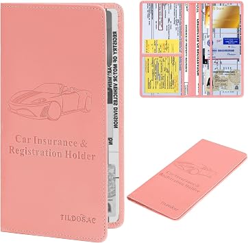 TILDOSAC Car Registration and Insurance Holder | Premium Car Document Organizer &Vehicle Glove Box Document Organizer | Car Accessories for Women & Men Pink