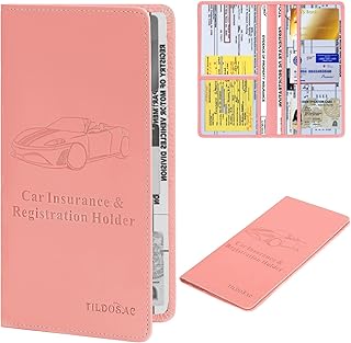 Upgraded Version Car Registration and Insurance Holder | Premium Car Document Organizer &Vehicle Glove Box Document Organizer | Car Accessories for Women & Men (Pink)