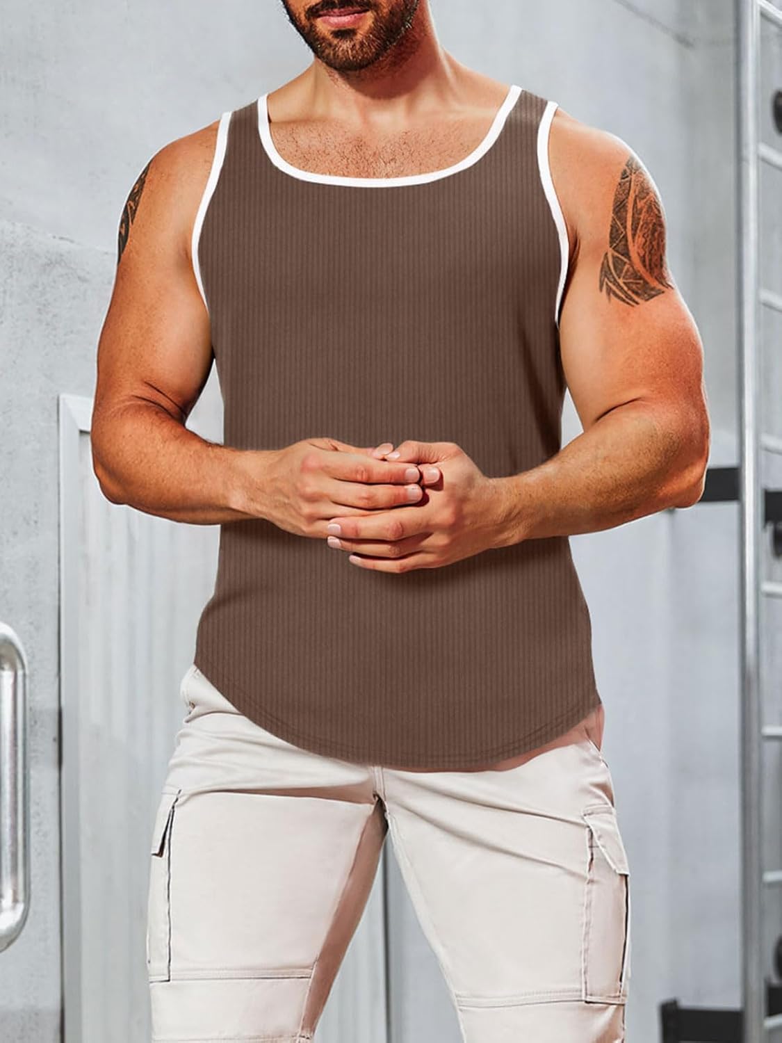 UNCLECAT Mens Sleeveless Tank Tops Workout Muscle Gym Knitted Shirt Athletic Bodybuilding Slim Fit Ribbed T Shirts - Image 3