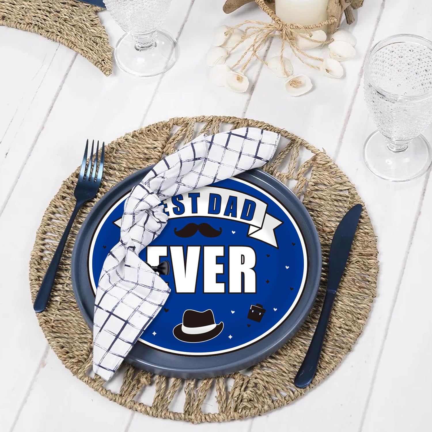 50 PCS Father's Day Paper Plate,Large Oval Plates Disposable Plate Cake Dinner Plates 12 x 10 Inch Tableware for Father Day Wedding Birthday Party Decor Supplies