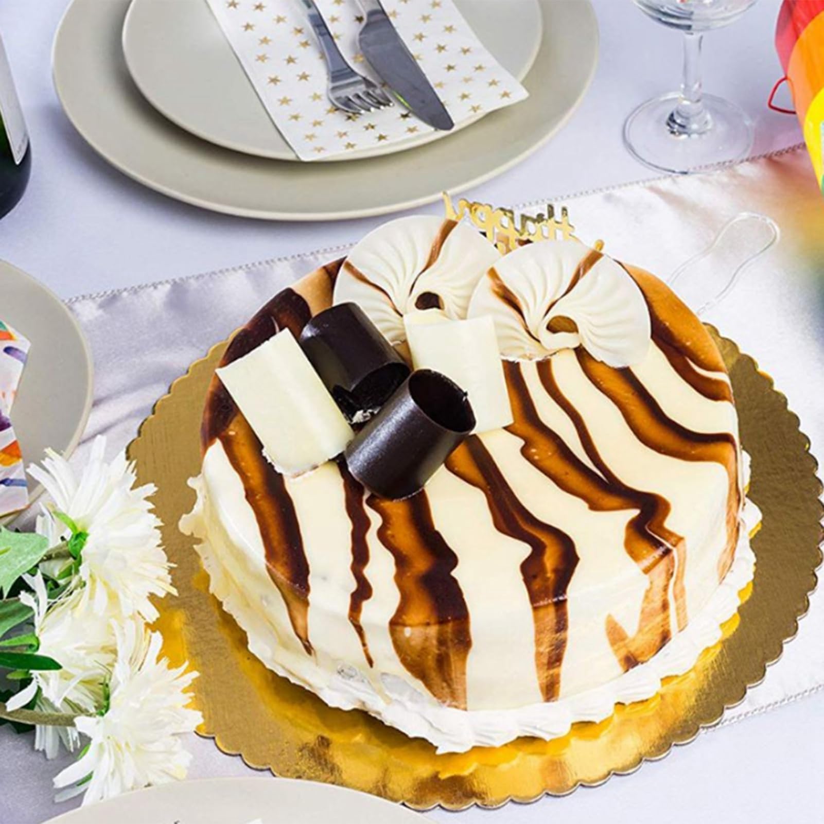 Generic Vielseitige Kuchenbretter für Alle Desserts, Ideal für Feiern, 10 Stück, Stabile Gold- und Silber-Spitzendekoration, Verdickter Karton (12 Zoll)
