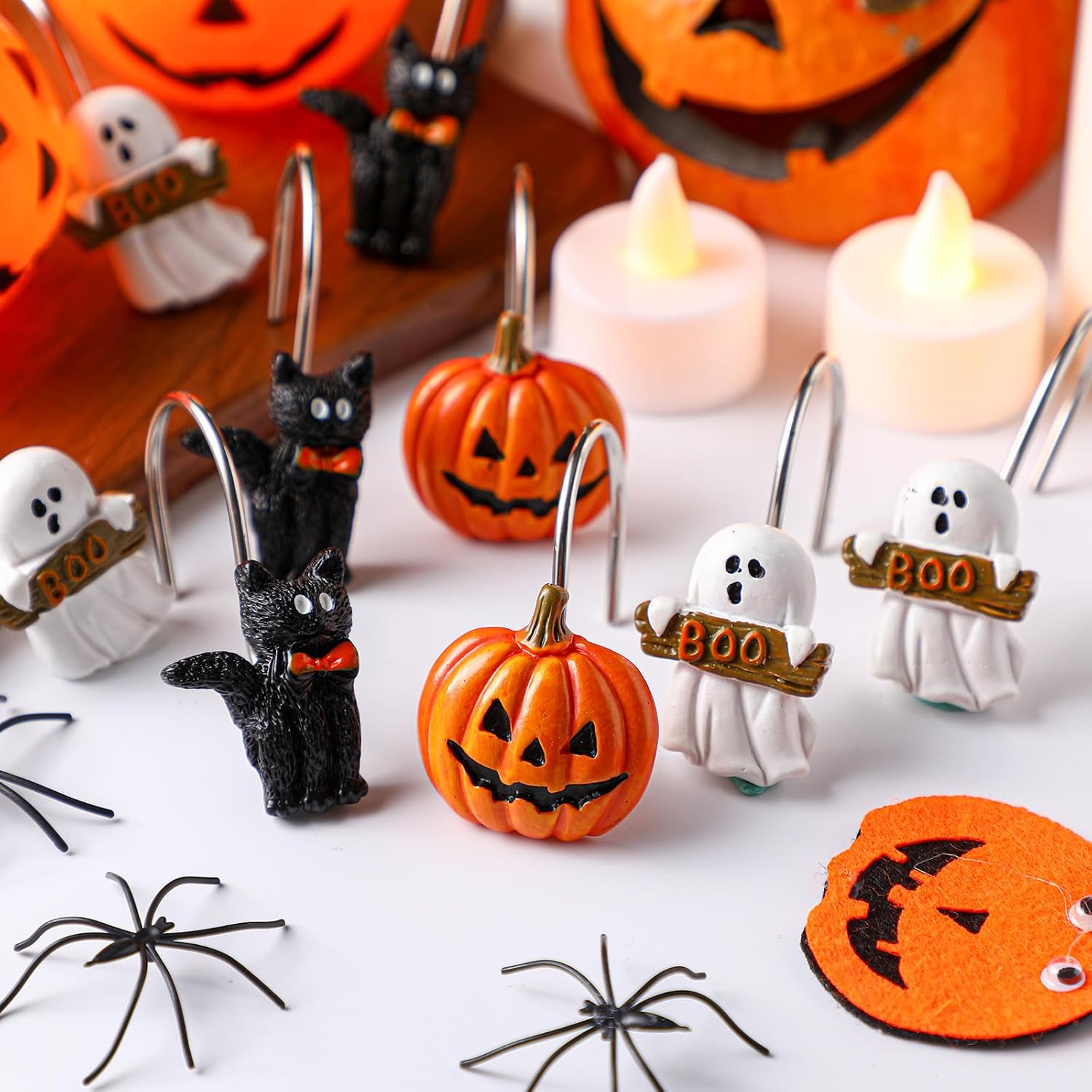 Colingmill 12 Pcs Halloween Cat Ghost Pumpkin Shower Curtain Hooks