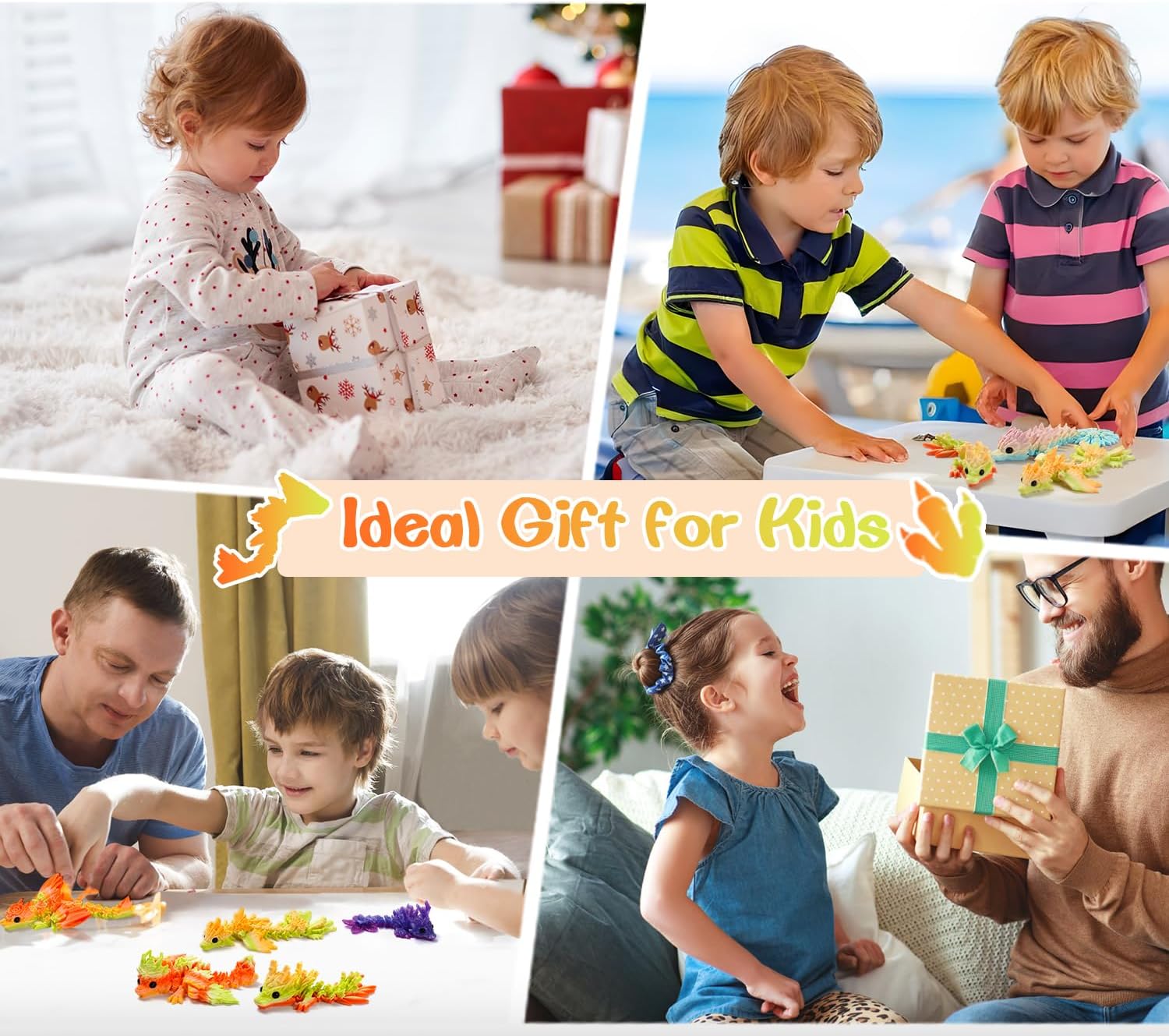 8PCS 3D Printed Dragon Toys,Articulated Dragon,3D Fidget Toy,Flexible Desk Pets,3-D Printed Animals Toys Gift for Kids Adult Home Office Decor