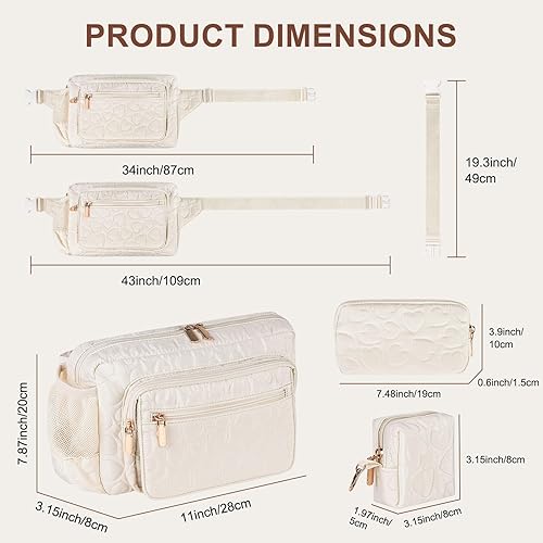 Miniatura 3 de Rexmore Riñonera para pañales con cambiador portátil, cintura cruzada ajustable para mujer, Blanco hueso, Bolsa de pañales pequeña de moda