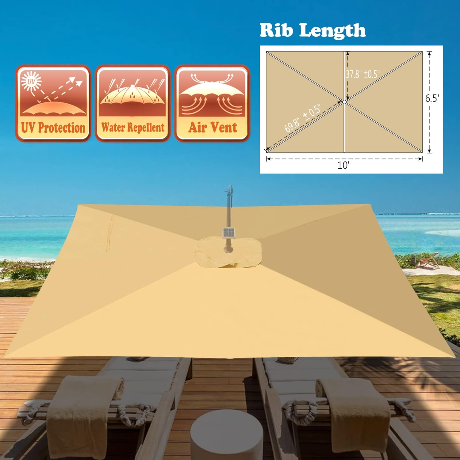 Strong Camel Replacement Canopy Cover for 10' X 6.5' Cantilever Patio Umbrella Offest Parasol Top Replacement