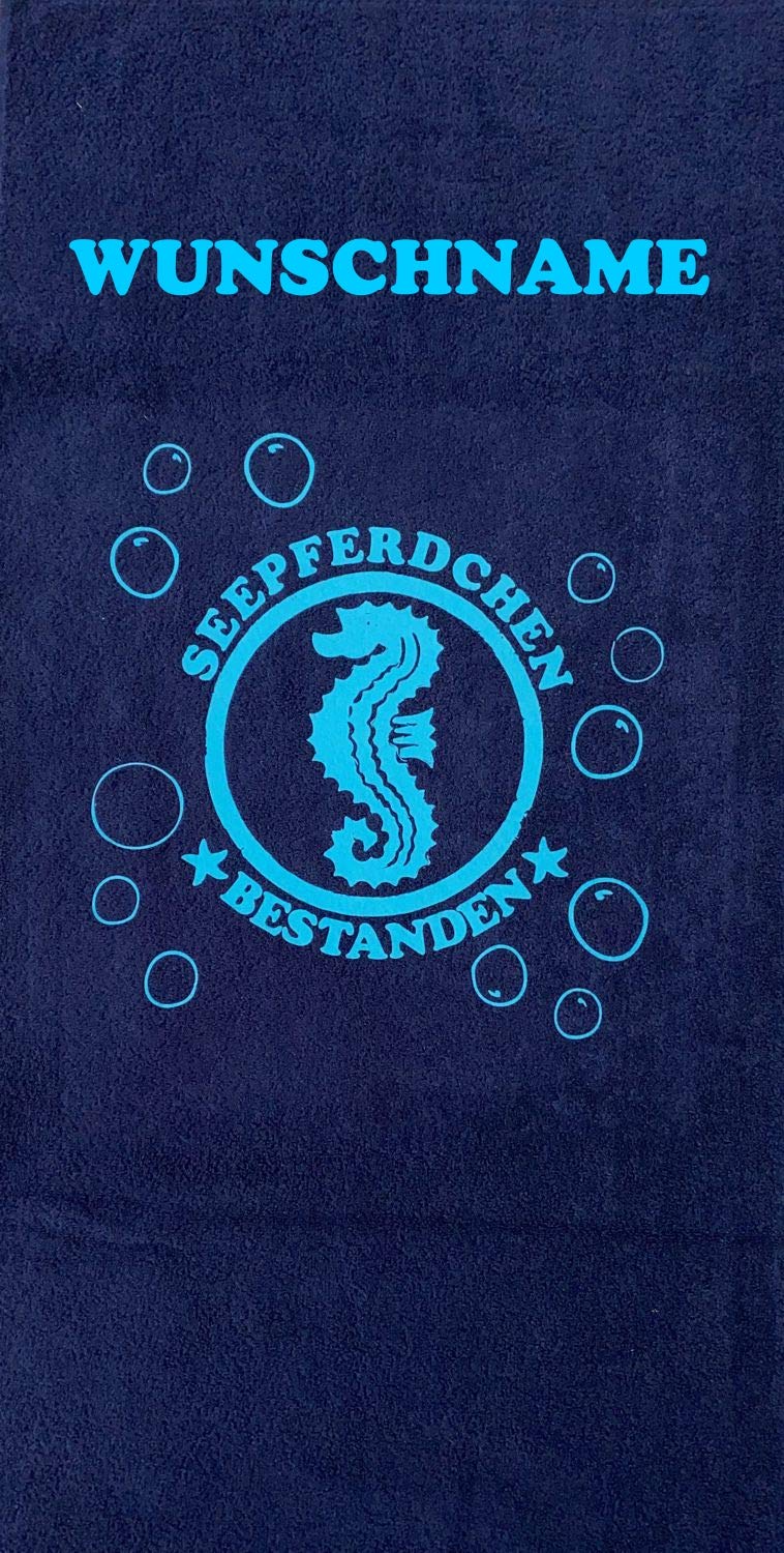 Seepferdchen Bestanden ! Kinder Handtuch mit Name oder Datum Schwimmen Lernen Schwimmunterricht Name des Kindes personalisiert