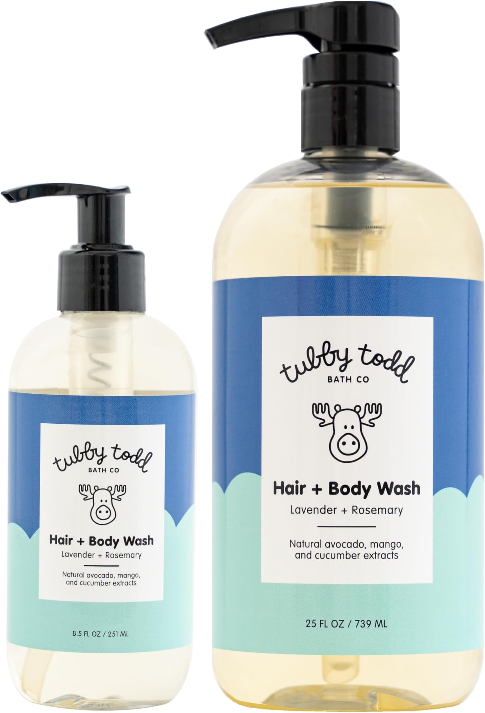 TUBBY TODD Hair + Body Wash - Baby Shampoo and Body Wash - Gentle, Natural Baby Was for Newborns, Babies, and Toddlers - Non-Toxic and Hypoallergenic - Lavender Rosemary, 2 Pack, 8.5oz & 25oz