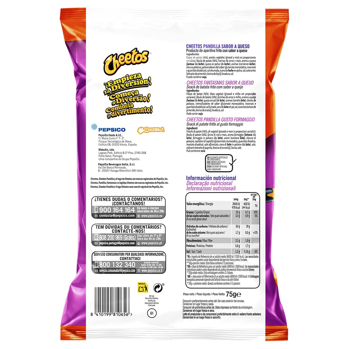 CHEETOS Pandilla Snack de Maíz Frito Sabor Queso para Fiestas y Eventos, Bolsas Individuales de 75 g, Pack de 15