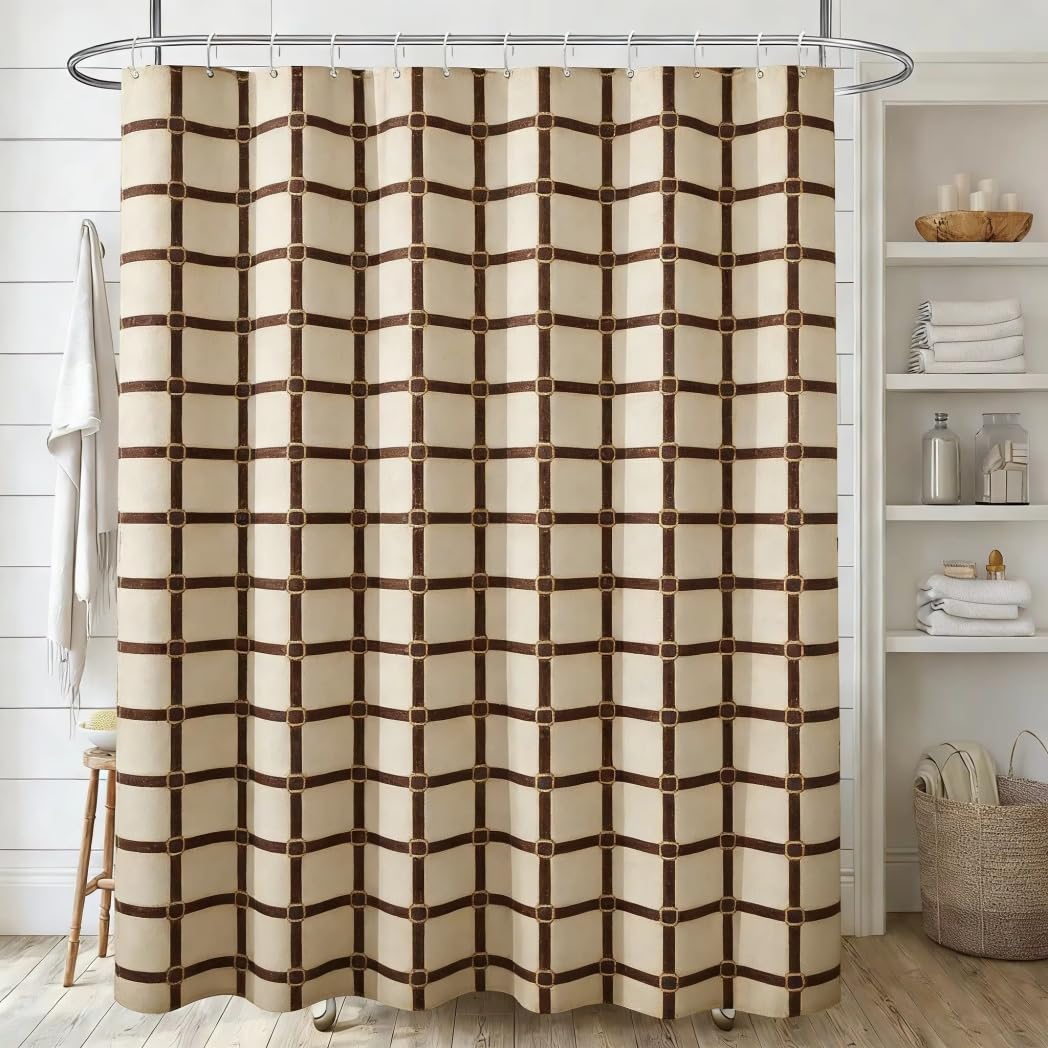 KELAIMI Farmhouse Grid Shower Curtain,Classic Simple Geometric Bathroom Curtain with Hooks,Washable Quick-Drying Fabric Bathtub Curtains Style 3 90X180Cm