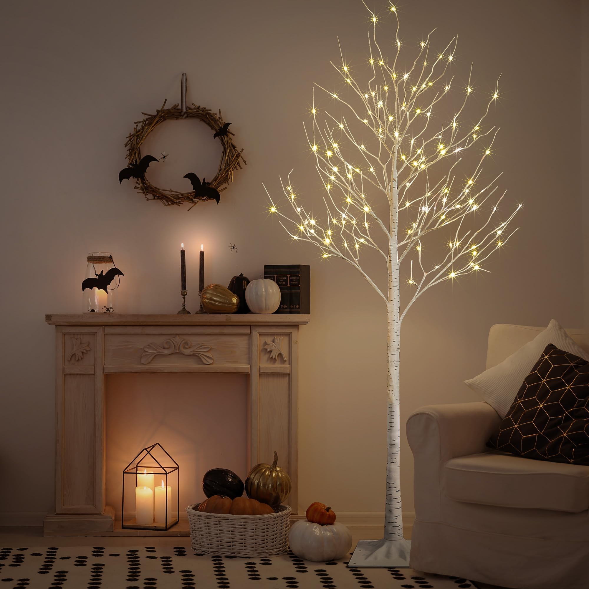 LIGHTSHARE8FT 132 LED Birch Tree,Home,Festival,Party,Christmas,Indoor and Outdoor Use,Warm White