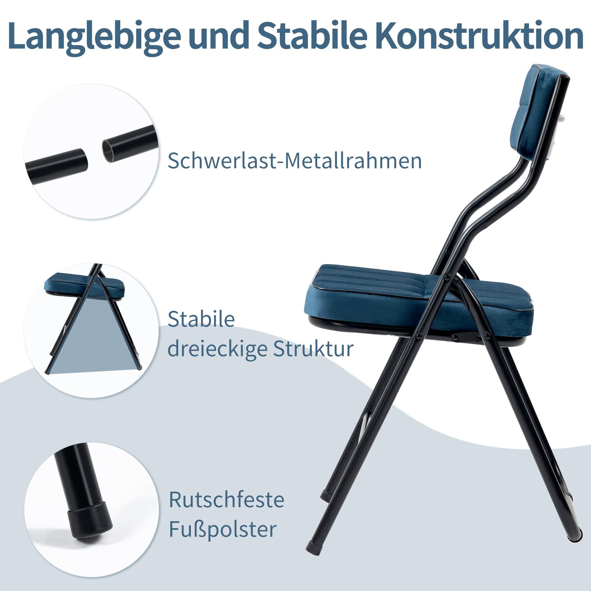 Polsterte Klappstühle 2er Set - Klappbarer Esszimmerstuhl mit Kissen, Tragbar, Vormontiert