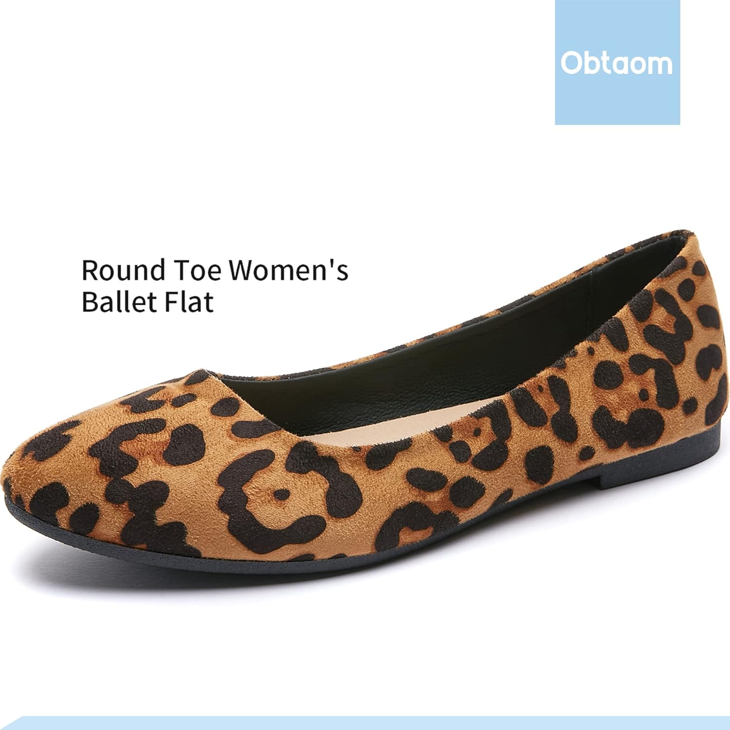 Obtaom Round Toe Women Flat Shoes Slip on Girls Dress Black Ballet Flats - Image 3