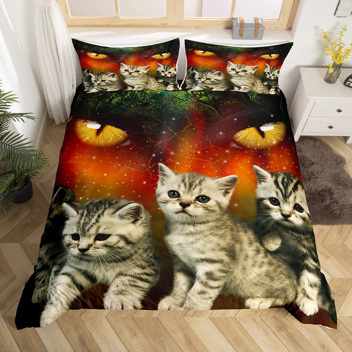 Loussiesd Set Biancheria Da Letto 135x200 Gatto Stampa 3D Per Ragazze E Bambini - Copripiumino Morbido Con Federa - 2